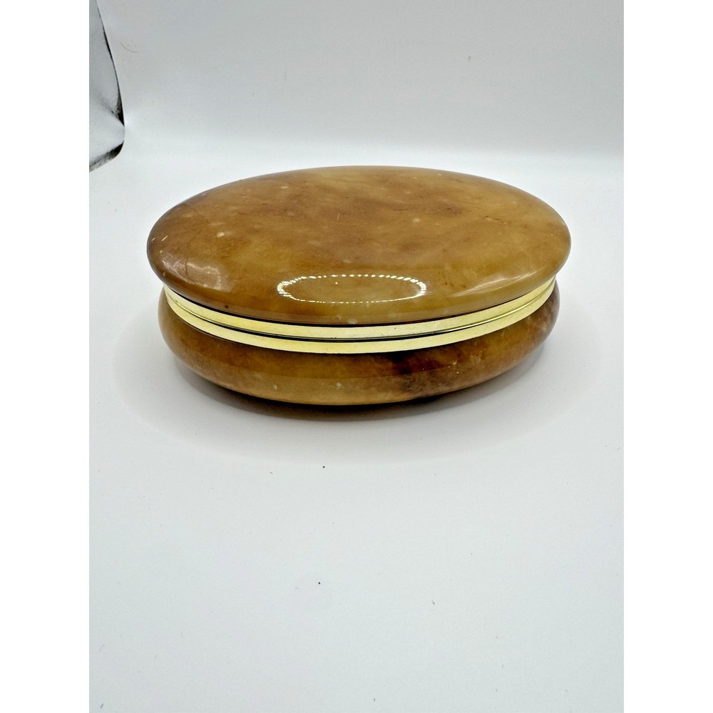 Vintage Genuine Alabaster Hand Carved Hinged Jewelry Trinket Box Made in Italy